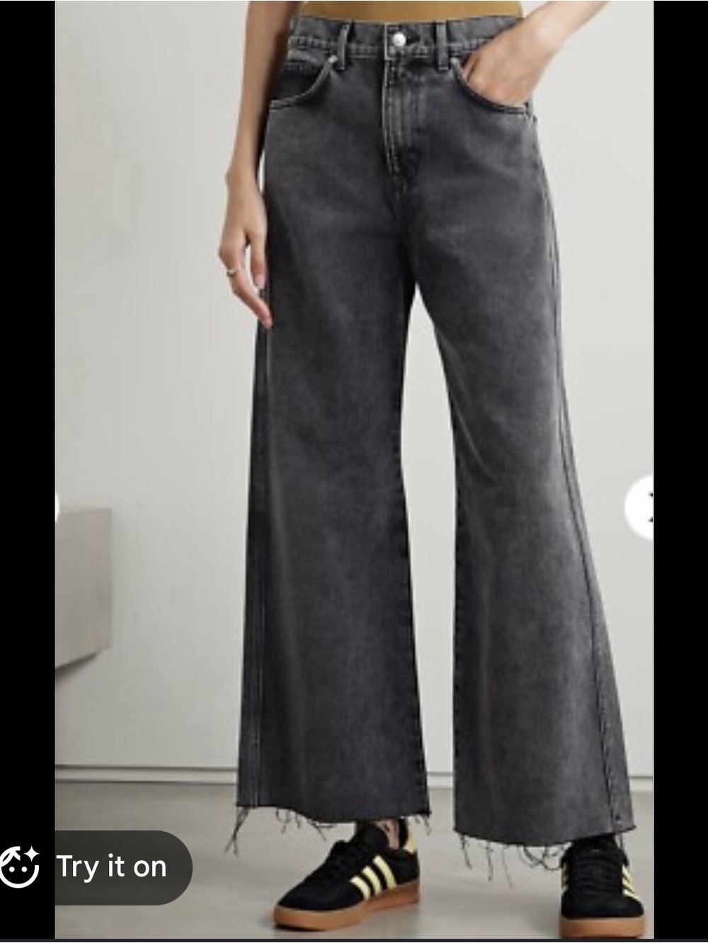 Veronica Beard Charcoal Wide-Leg Raw Hem Jeans